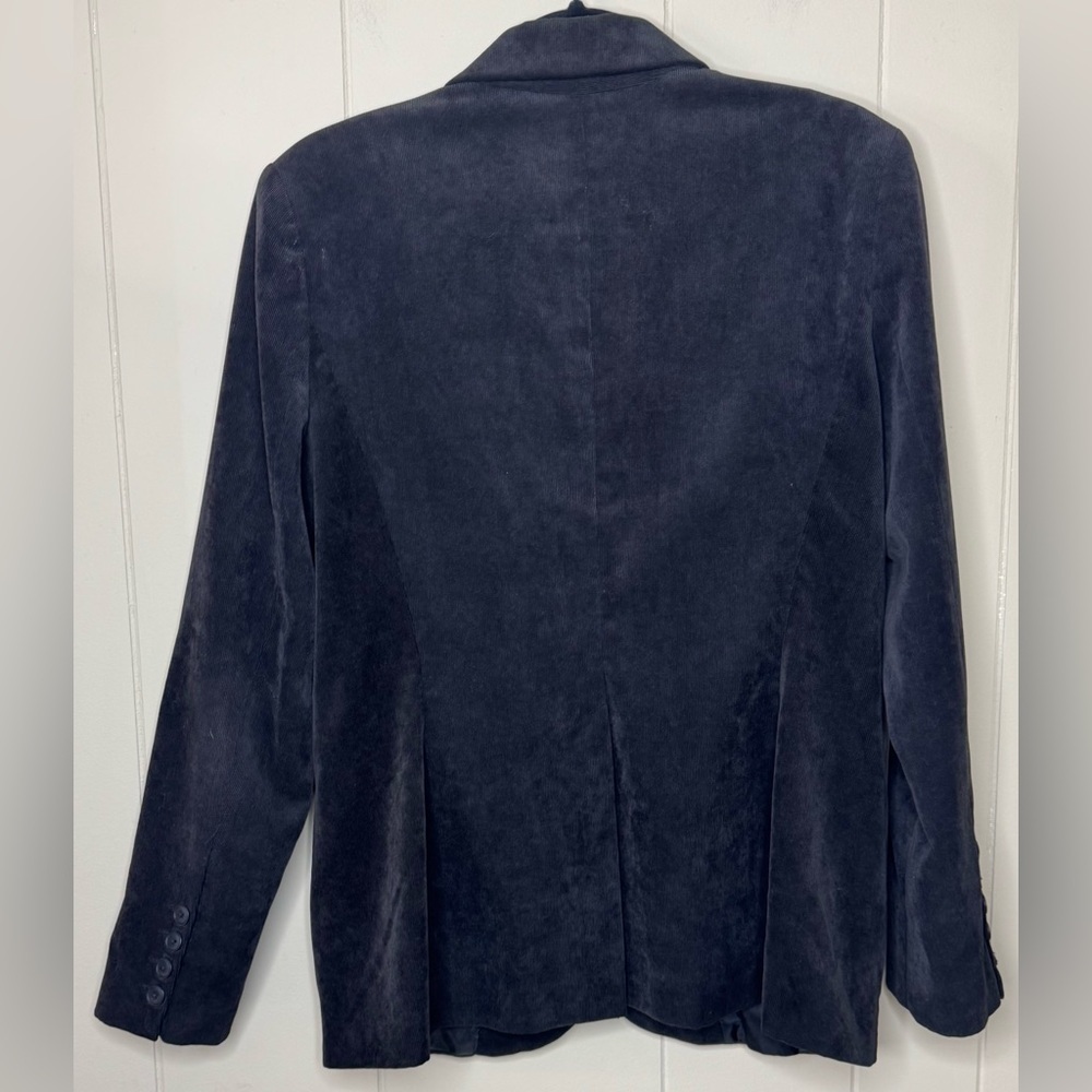 Norma Kamali Corduroy One Button Fitted Black Lined Blazer Womens Size 16 - Picture 3 of 11